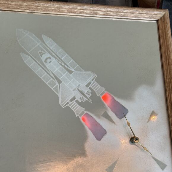 RARE 13' Light Up Space Shuttle Mirror Clock Wall Art WORKS NASA Flicker Lamp - Picture 9 of 12